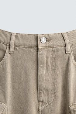 ZARA ДЖИНСОВЫЕ БРЮКИ КАРГО С КАРМАНАМИ, РЫЖЕВАТО-КОРИЧНЕВЫЙ