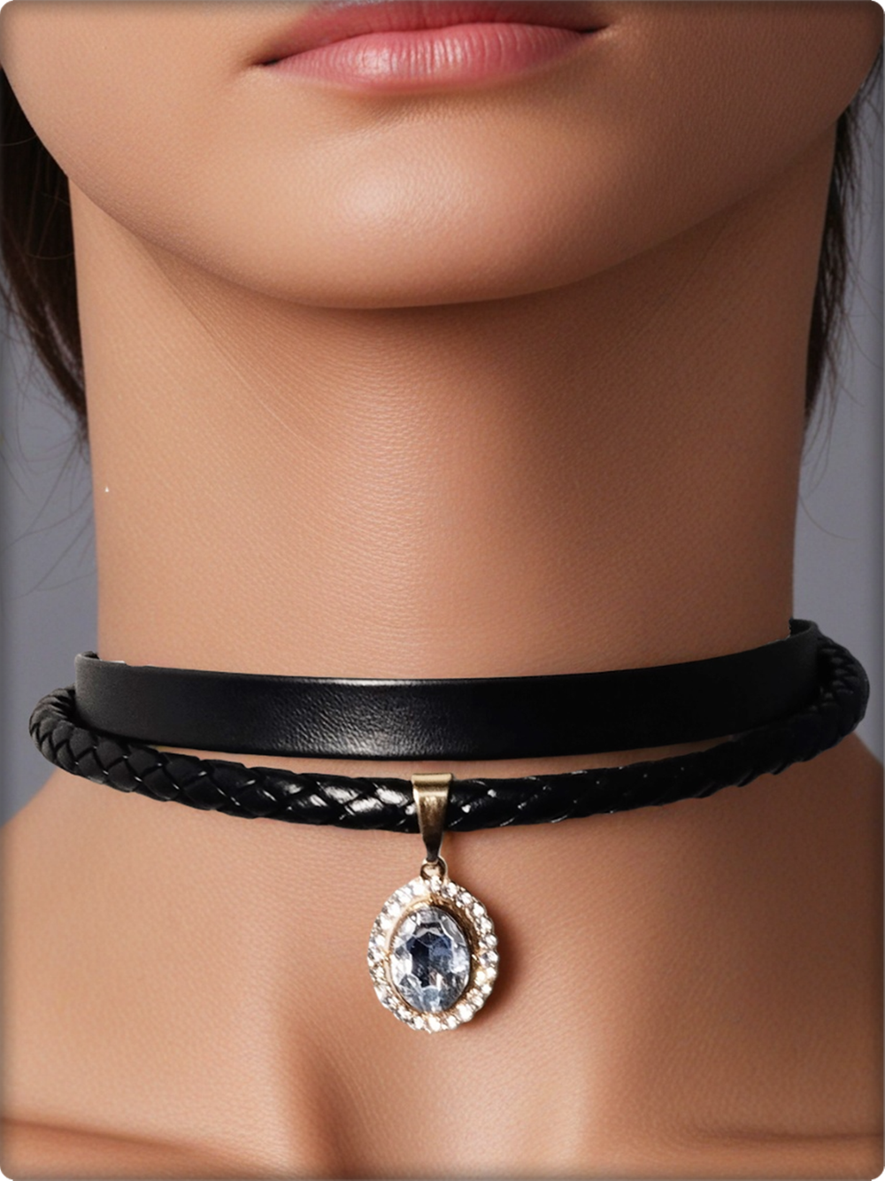 Кожаный чокер "Белый кристалл" двойной.