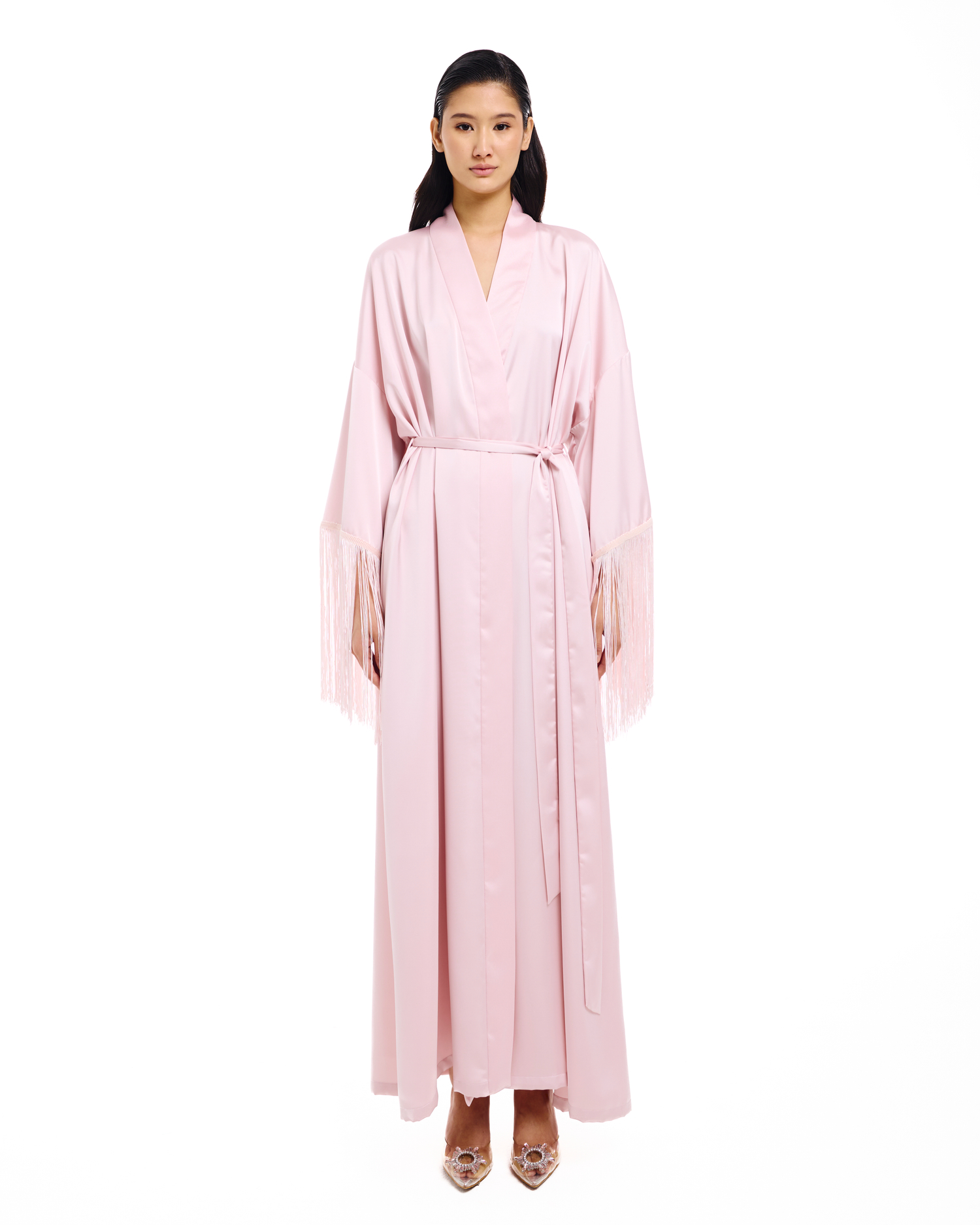 Халат Boudoir (Будуар) с бахромой розовый