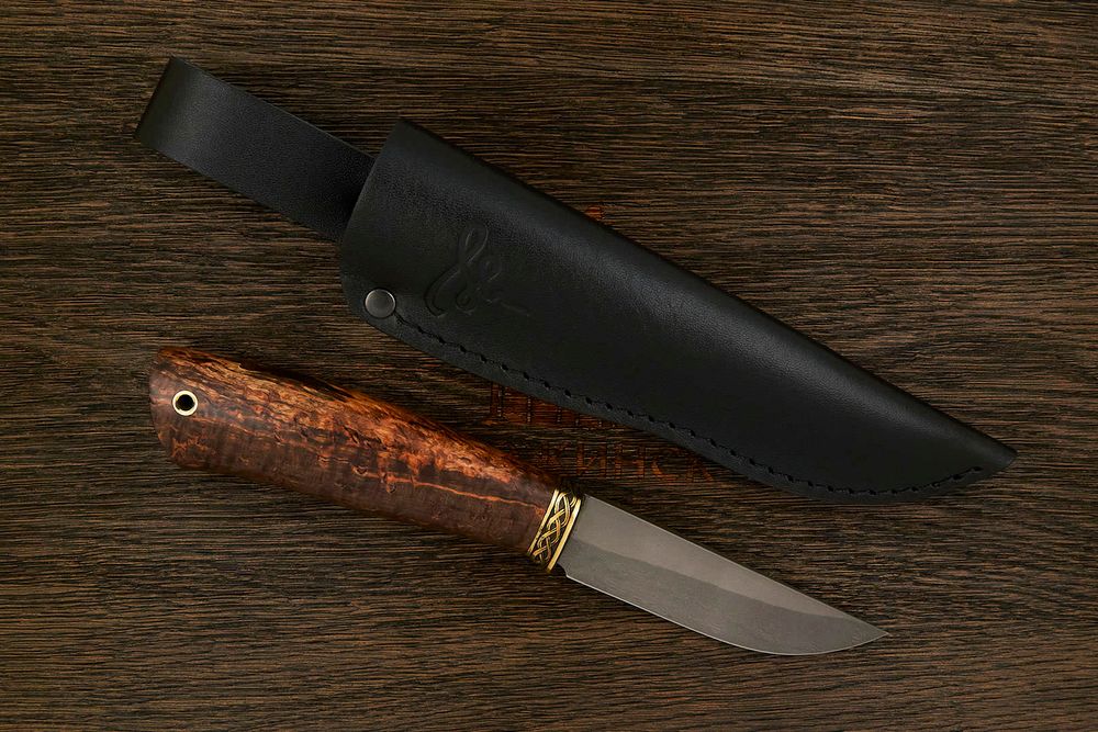 Разделочный нож Игоря Пампуха Модель 073, клинок 100мм, булат легированный, рукоять стаб. к. береза