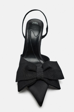 ZARA ТУФЛИ НА ВЫСОКОМ КАБЛУКЕ С БАНТОМ, ЧЕРНЫЙ