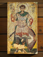 Икона Дмитрий (Димитрий) Солунский великомученик Фессалоникийский. Деревянная мерная икона в рост ребенка. Икона на левкасе. Освящена
