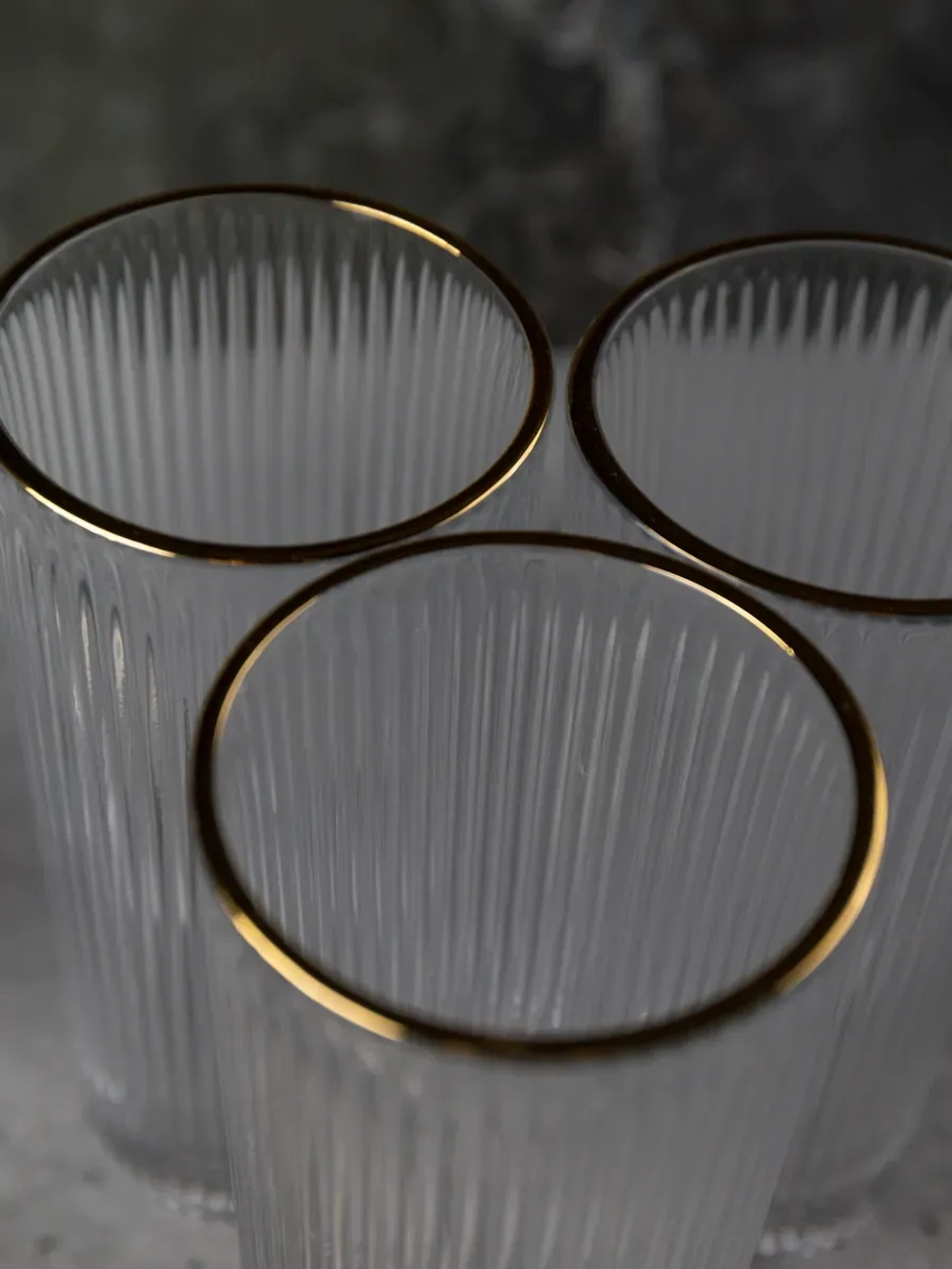 Ребристые бокалы для виски, 330 мл. 6 шт. с золотой каймой