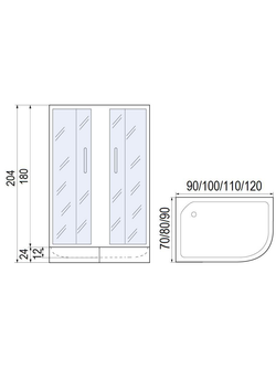 Душевое ограждение МОНОМАХ ДУ  90/70/180 МЗ L/R  10000005878 900*700*1800, асимметричное