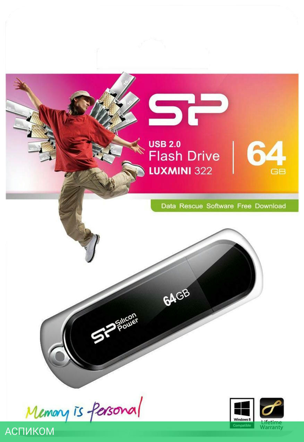 USB Flash-накопитель Silicon-Power LuxMini 322 64GB Black (SP064GBUF2322V1K)