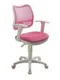 Кресло Бюрократ, с подлокотникам, розовый, спинка сетка, белый пластик, CH-W797/PK/TW-13A