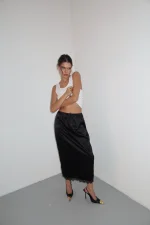 Юбка макси с кружевом, Черная