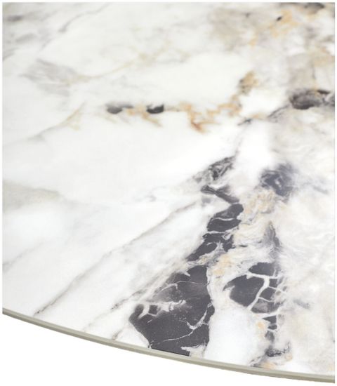 Стол КОЛИЗЕЙ D140 ARCTIC OCEAN, Белый мрамор, керамика / Черный каркас