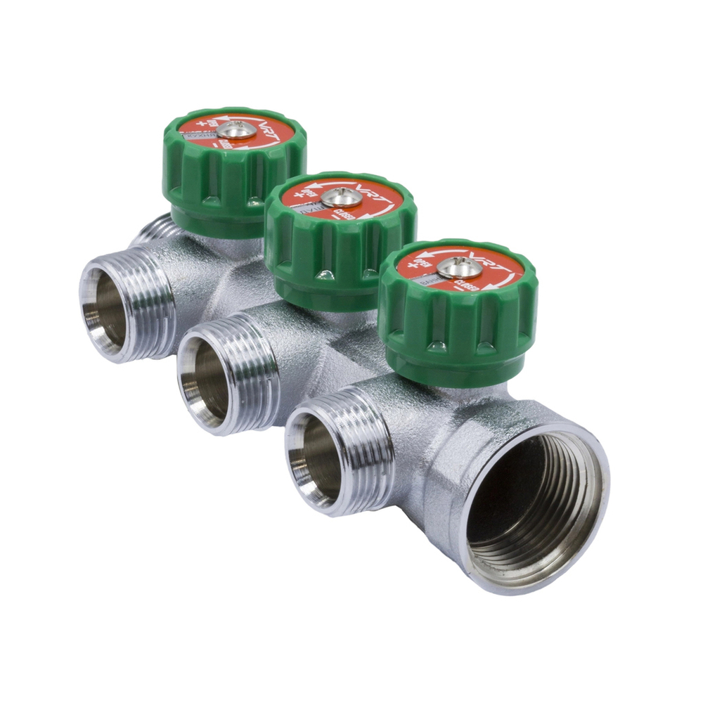 Коллектор 1''x3/4'' (евроконус) с регулировочными вентилями для подачи водоснабжения VRT (3 вых)