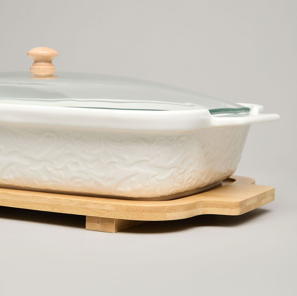 БЛЮДО ДЛЯ ВЫПЕКАНИЯ И СЕРВИРОВКИ LEFARD "MUSE" СО СТЕКЛ.КРЫШКОЙ НА ДЕР.ПОДСТАВКЕ 34,5*21*11СМ 1400МЛ