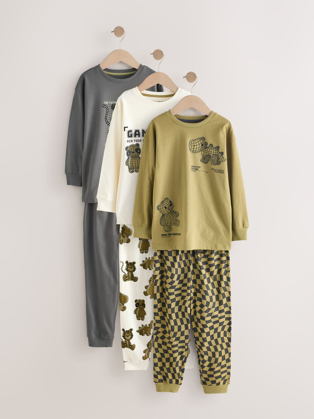 Пижама для мальчика Next AJ0-575, 3 шт., Хаки, Молочный, Серый