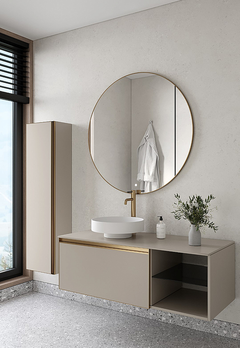 Тумба с раковиной и столешницей Armadi Art QUATRO 6 120 CASHMERE/профиль MATT GOLD