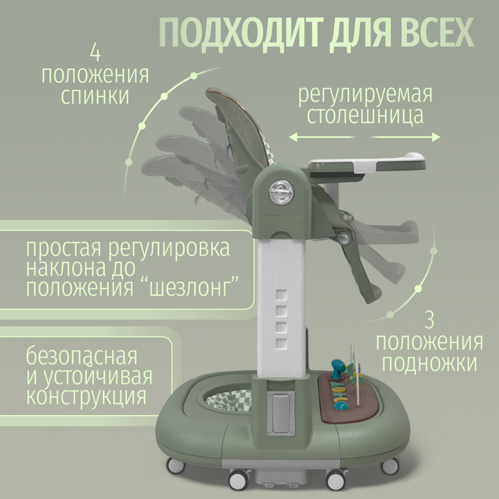 Стульчик для кормления, ходунки, качели 5в1 Bubago William зеленый