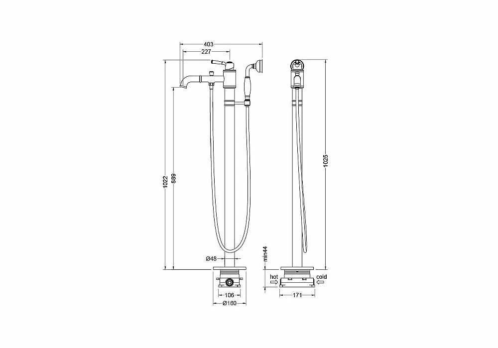 Смеситель для ванны Aquatek Классик AQ1545PG полированное золото