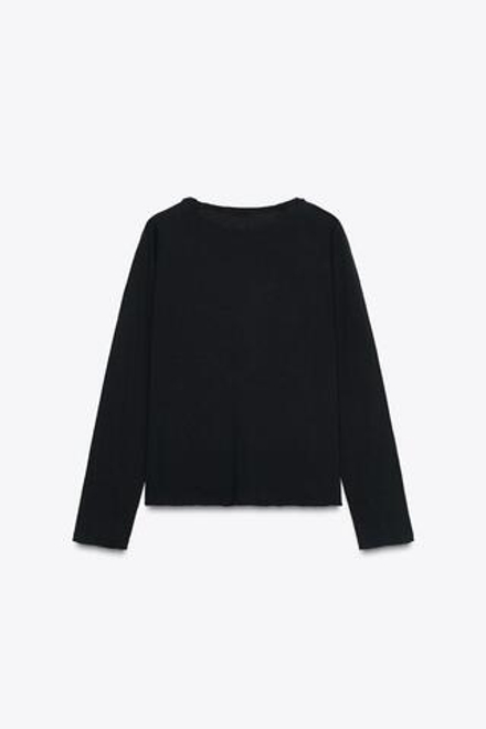 ZARA ФУТБОЛКА С ДЛИННЫМИ РУКАВАМИ, ЧЕРНЫЙ