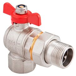 Кран шаровой MVI латунный угловой Ду 15 PN40 вн-американка, бабочка