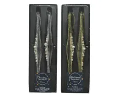 Украшение Сосулька в жемчуге серебро 20 см., 2 шт., стекло, Kaemingk (120243/1)