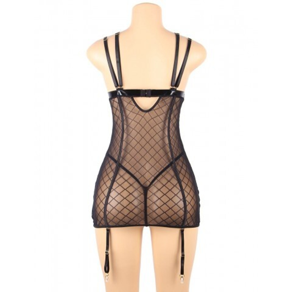 Сексуальный бэби-долл черный в клеточку с подвязками (размер XL-2XL)