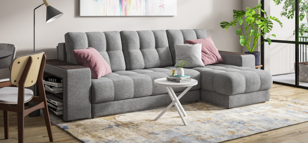 Угловой диван Босс ХЛ Рогожка Мальмо серый