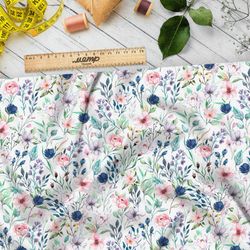 Ткань саржа букеты с листьями и бутонами