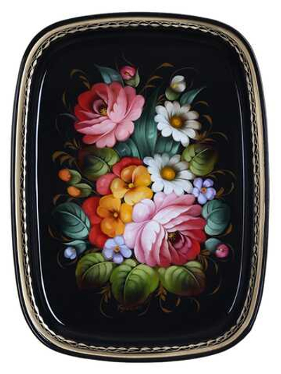 Жостовский поднос декоративный, размер 33х24 см (A12), металлический