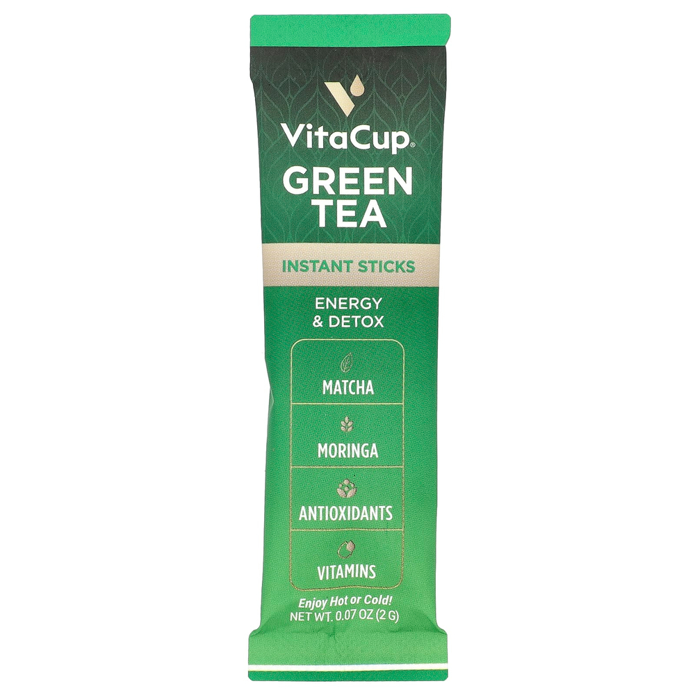 VitaCup, Зеленый чай, растворимый, несладкий, 24 стика на одну порцию, 2 г (0,07 унции) каждый