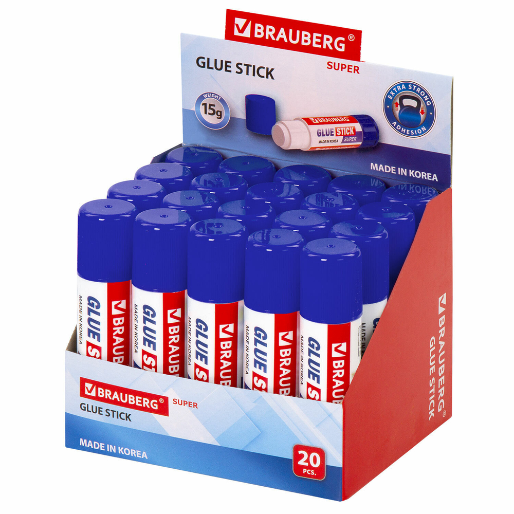 Клей-карандаш BRAUBERG SUPER 15 г ЮЖНАЯ КОРЕЯ (20 штук в упаковке)