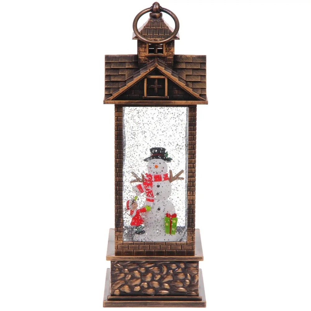 Сувенир с подсветкой «Волшебный снеговик» 10,5*10,5*30 см, мелодия, подсветка, эффект снегопада (работает от 3*АА, USB)