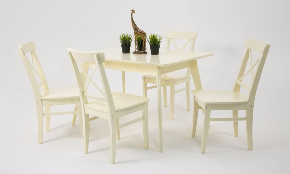 Стол Zip-mebel Сканди 120 слоновая кость со стульями Ингольф слоновая кость