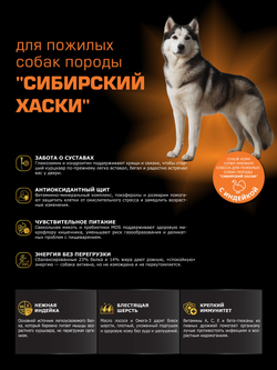 Корм сухой для пожилых собак породы Сибирский хаски старше 5 лет, с индейкой, 3 кг, QUATTRO