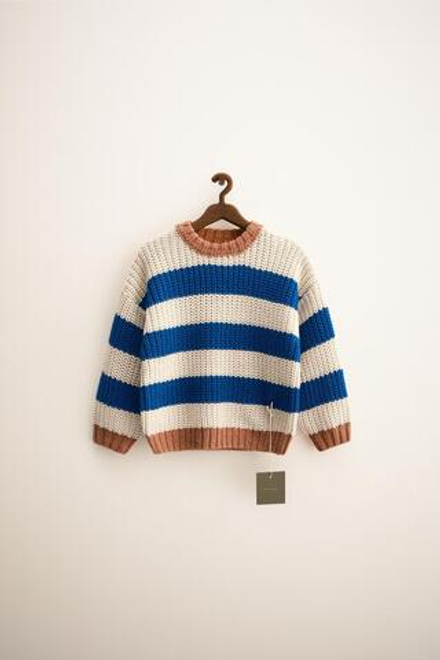 ZARA TIMELESS — ТРИКОТАЖНЫЙ ДЖЕМПЕР КРУПНОЙ ВЯЗКИ В ПОЛОСКУ, ПУДРОВО-СИНИЙ