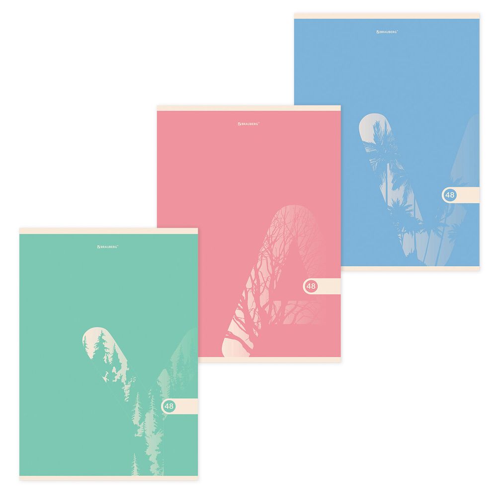 Тетрадь А4, 48 л., BRAUBERG, скоба, клетка, обложка картон, "PASTEL", 404041, 3шт