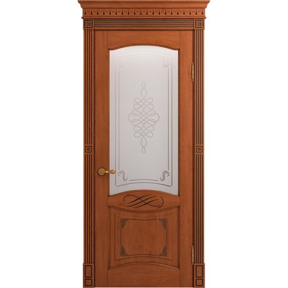 Межкомнатная дверь массив дуба Viporte Венеция Декор табачный патина чёрная остеклённая