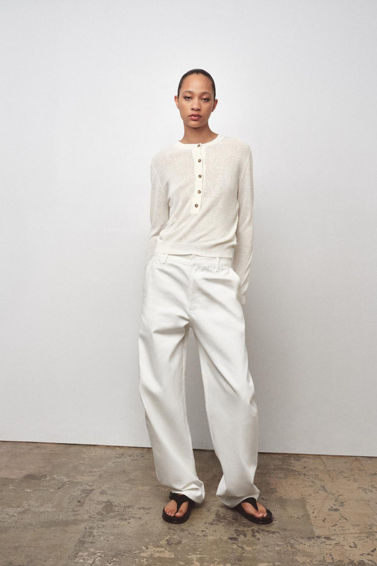 ZARA БРЮКИ BALLOON — ZW COLLECTION, ЖЕЛТОВАТО-БЕЛЫЙ