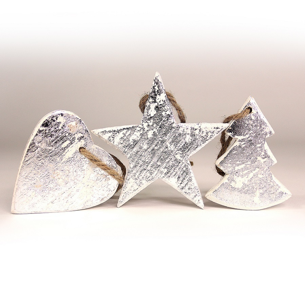 Украшения подвесные silver stars/trees/hearts, деревянные, в подарочной коробке, 24 шт.