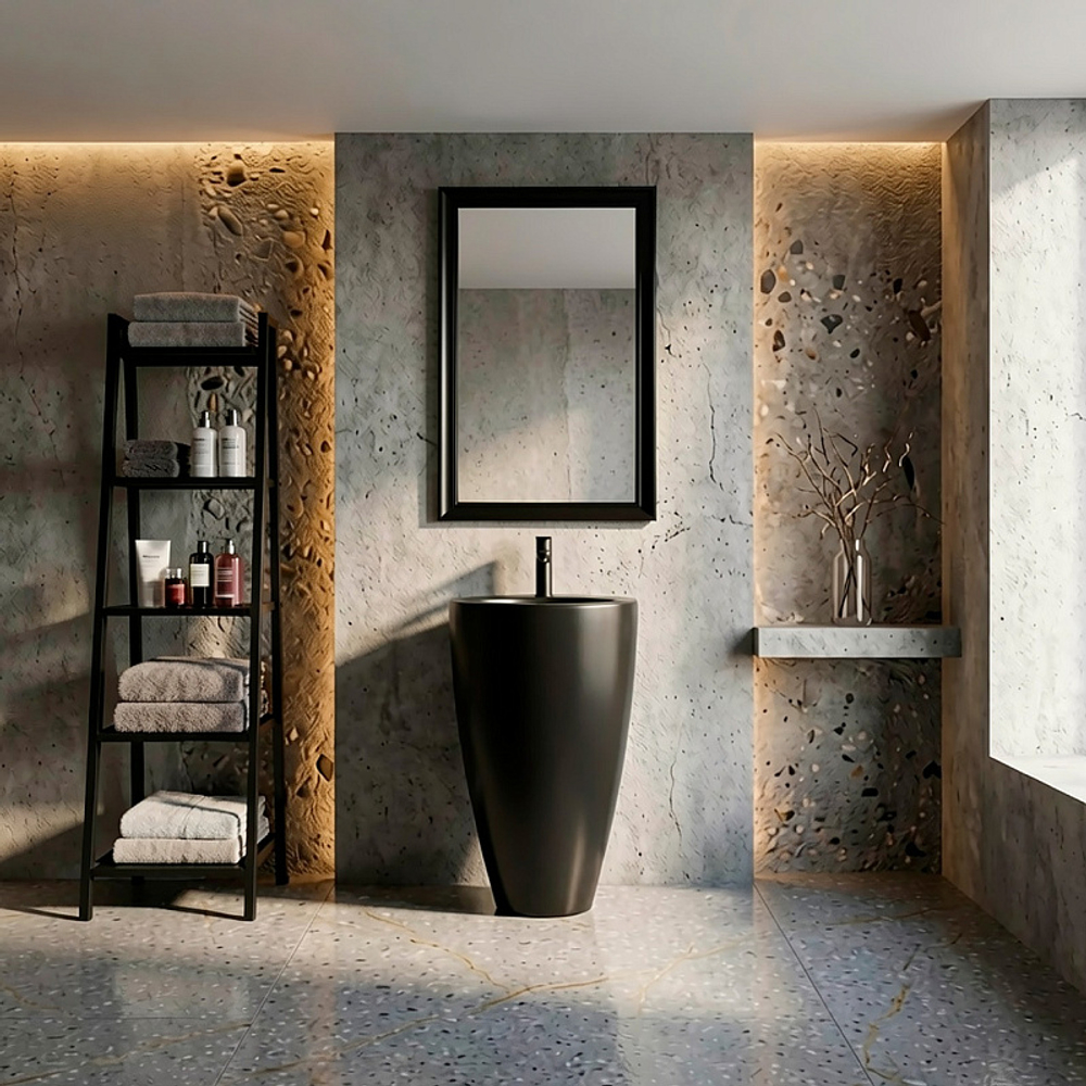 Раковина напольная Azario COMELLA 490х490х840 отдельностоящая круглая, черный матовый (AZ-311MB)