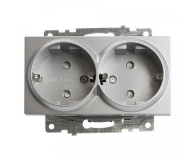 Розетка 2-местная с защитной шторкой с/з, 250В, 16А, серия Катрин, GLS16-7114-03, серебро (РАМКА ПРИОБРЕТАЕТСЯ ОТДЕЛЬНО), STEKKER 39584