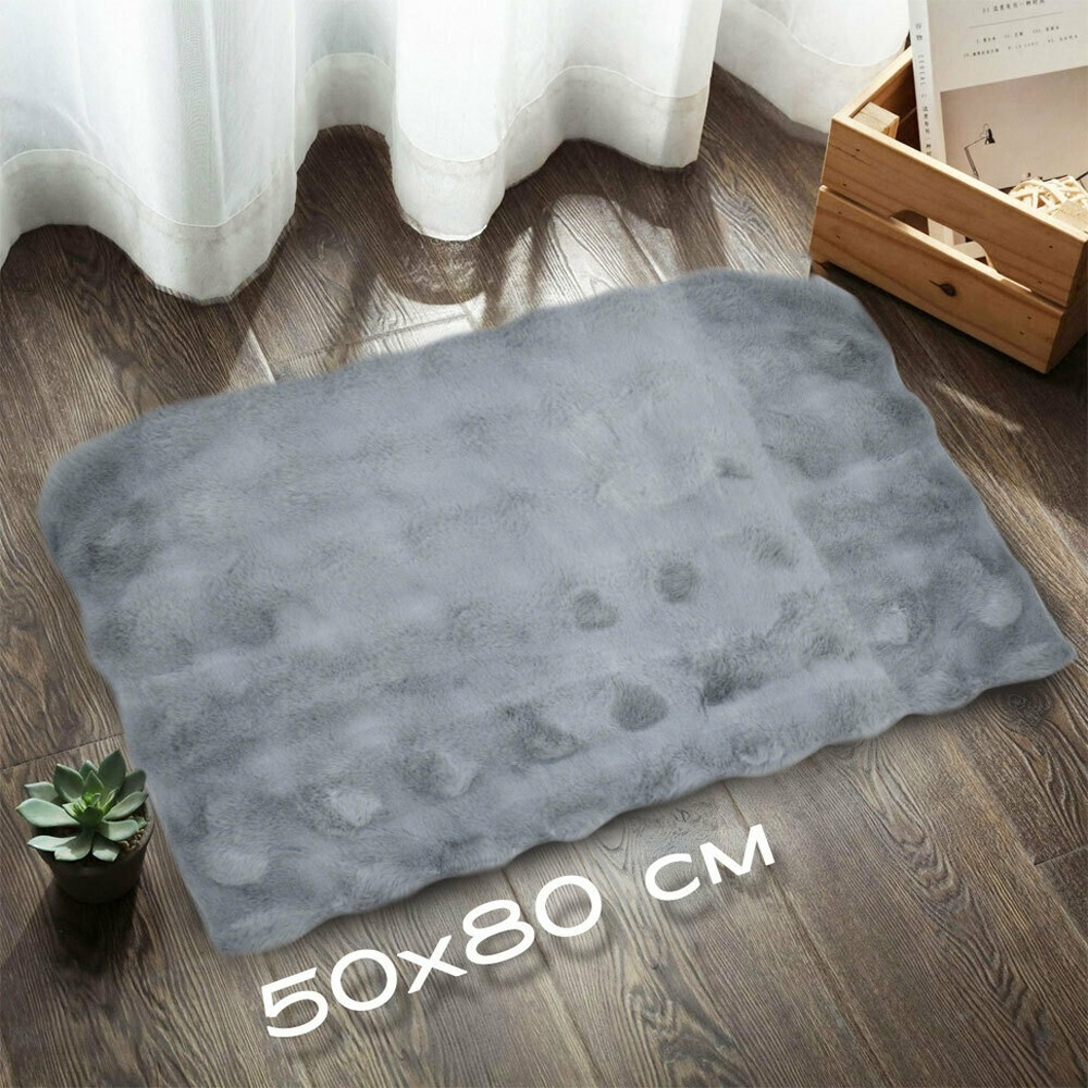 Коврик меховой фактурный 50*80см, полиэстер, серый