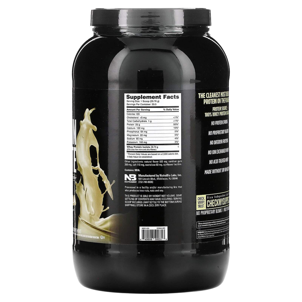 NutraBio, изолят сывороточного протеина, со вкусом альпийской ванили, 907 г (2 фунта)