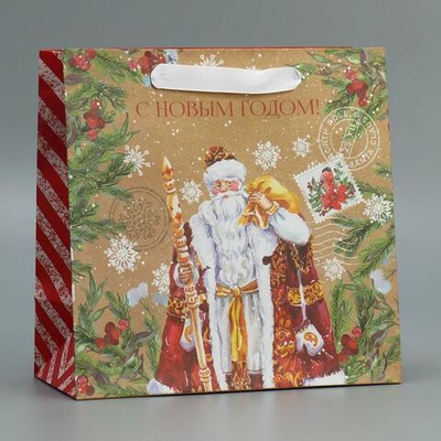 Пакет подароч. 22 × 22 × 11 см.крафтовый квадратный «НГ» (Дарите Счастье)