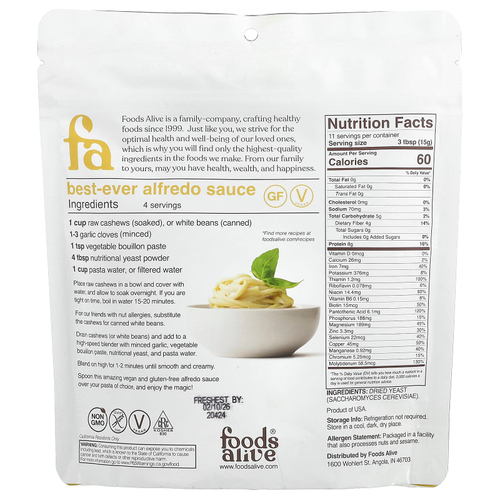 Foods Alive, суперфуд, необогащенные пищевые дрожжи, 170 г (6 унций)