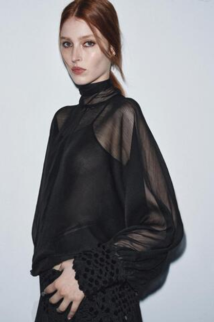 ZARA ПОЛУПРОЗРАЧНАЯ БЛУЗА — ZW COLLECTION, ЧЕРНЫЙ