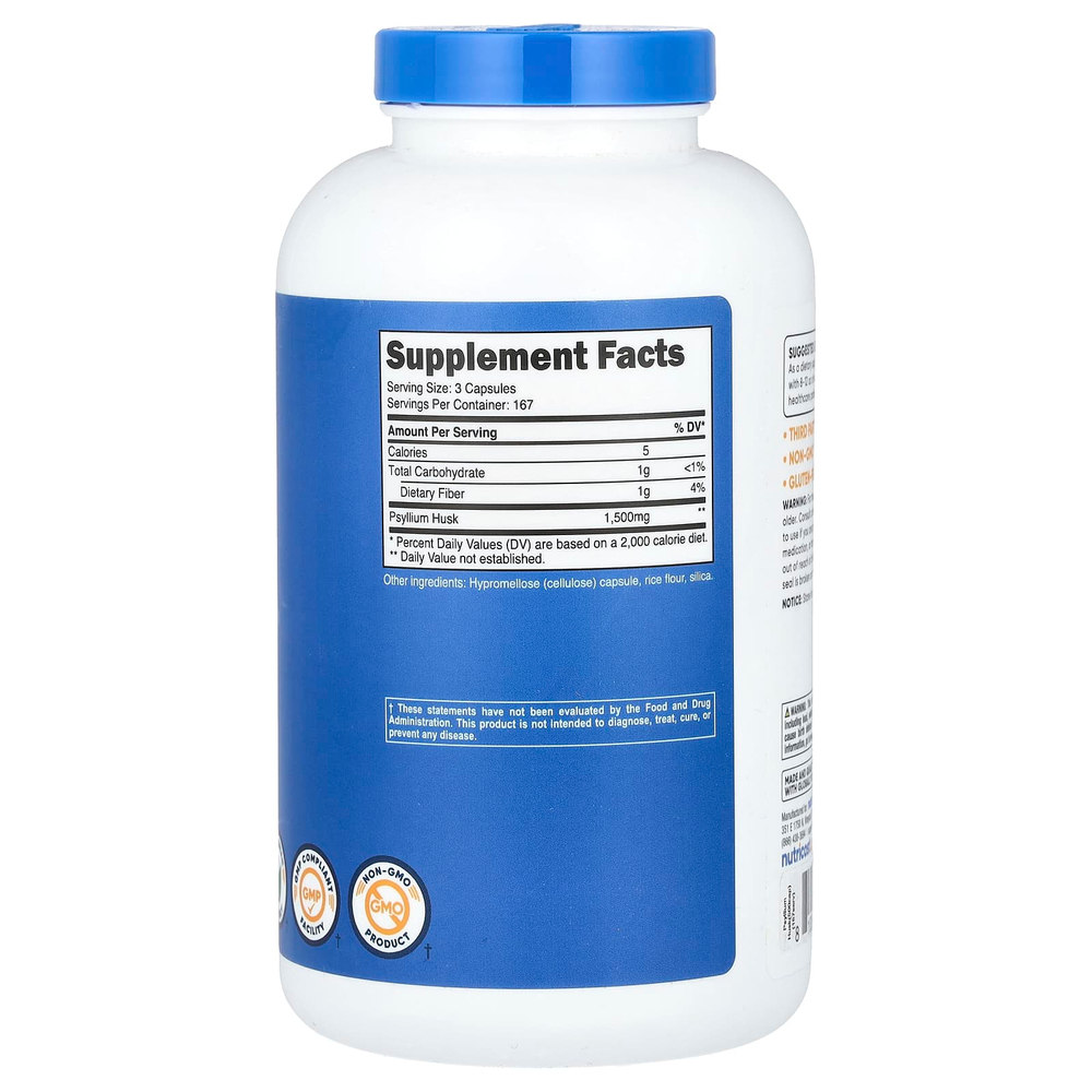 Nutricost, Шелуха семян подорожника, 500 капсул (500 мг на капсулу)