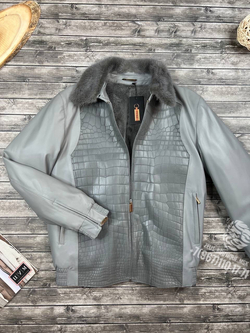 Меховая куртка со вставками кожи крокодила Zilli