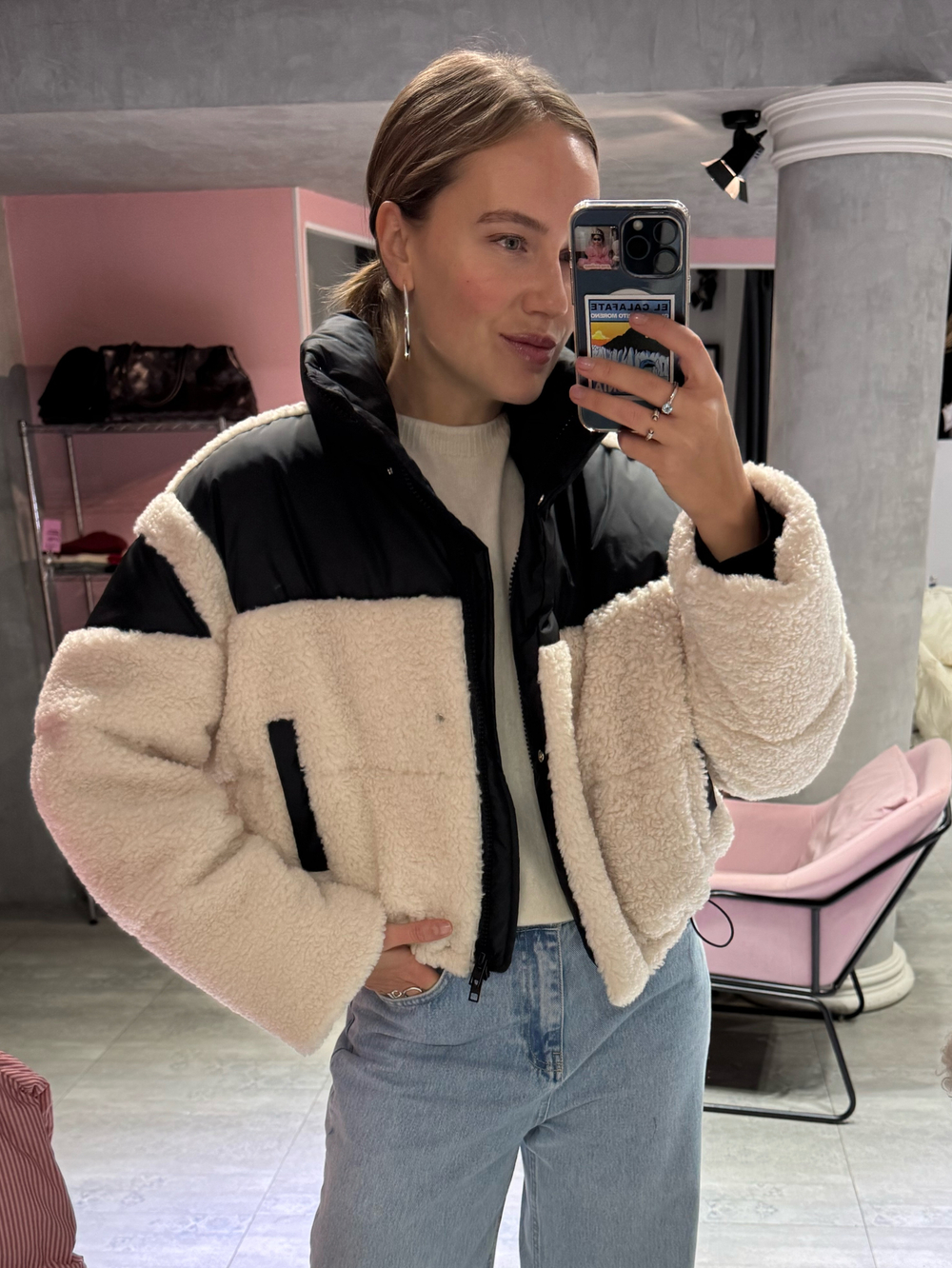 Пуховик North молочный