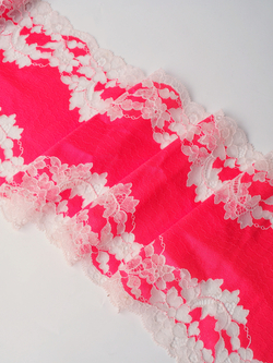 Эластичное кружево розово-красное неоновое с нежно-розовым ширина 19.5 см