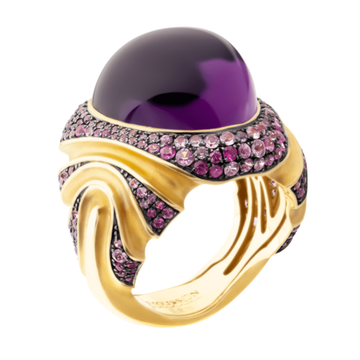 Кольцо с аметистом и сапфирами, R0007-2/1