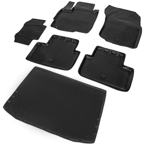 Коврики в салон и багажник автомобиля (комплект) Rival для Mitsubishi ASX I поколение рестайлинг 2012-2020 2020-н.в., полиуретан, 6 частей, K14001002-1