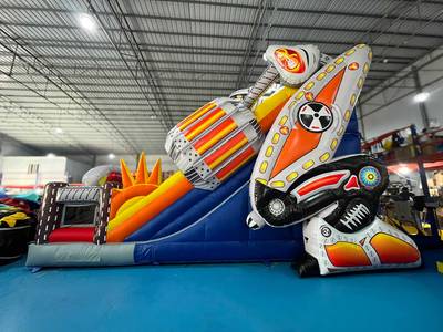 Коммерческий надувной батут с двумя горками «Робот» 8x6x6.5 м