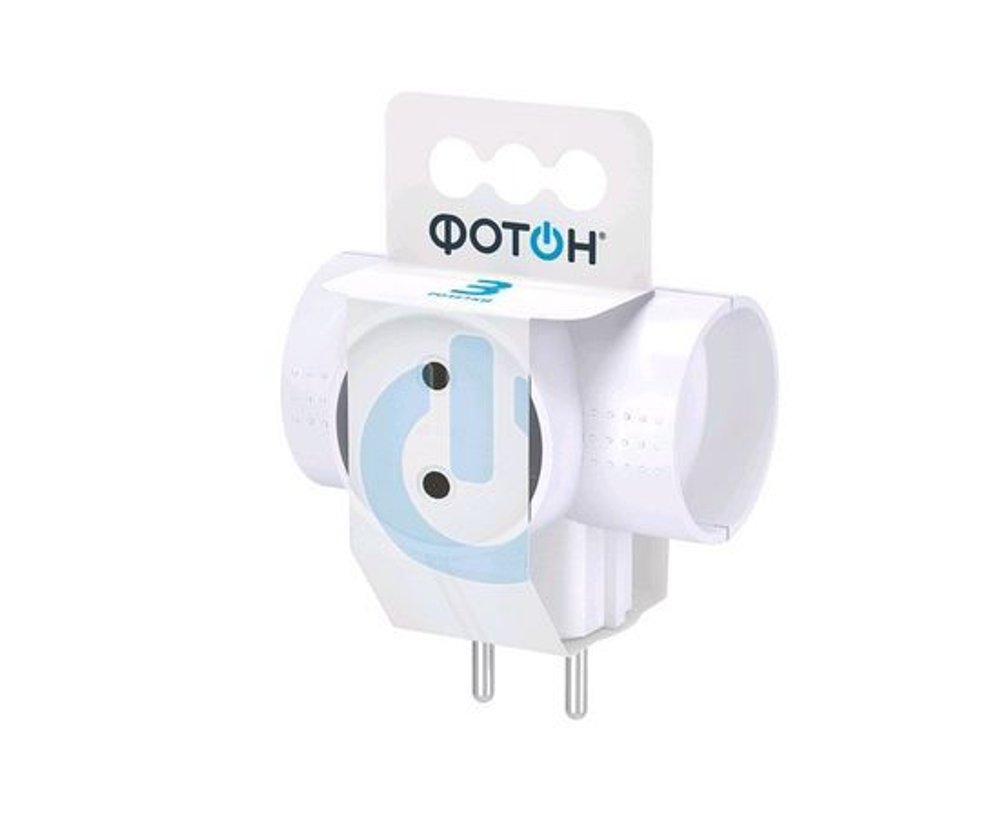 Разветвитель электрический (тройник) ФОТОН АМ 6-3Т 3 розетки, 6А, белый, T-образный 12320/22845